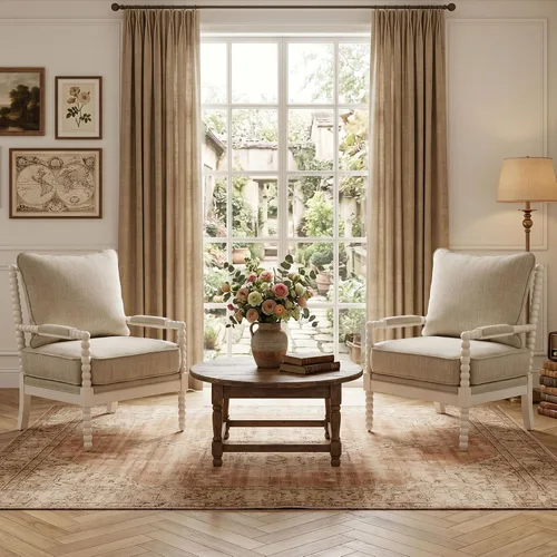 Vista 4 de DUHOME Silla decorativa de tela de lino con marco de madera, sillas de carrete de acento modernas con asiento de resorte acolchado y base azul