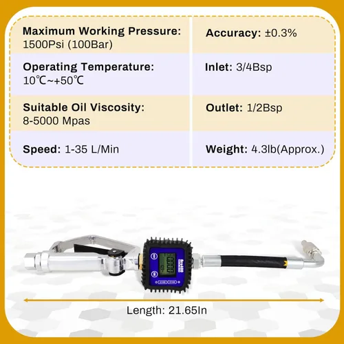 Vista 5 de Boquilla de medidor de válvula de control de aceite digital, pistola de aceite neumática con entrada NPT de 1/2 pulgada, presión de extrusión 7