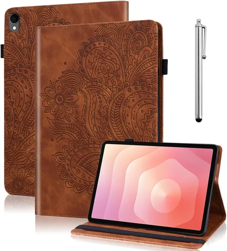 Vista 10 de Funda para iPad Mini 7 A17 Pro de 8.3 pulgadas 2024, iPad Mini 6ª generación 2021, funda delgada de piel sintética con flores para iPad Mini de Azul