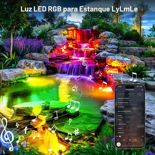 Vista 6 de LyLmLe - Luz subacuática para estanque con control de aplicación y negro (Black Wire)