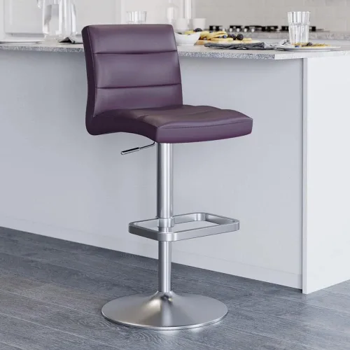 Vista 132 de Zuri Muebles Taburete de bar moderno de altura ajustable gris exuberante con base plana redonda cepillada