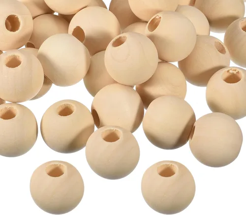 Vista 10 de uxcell 100 cuentas espaciadoras de madera natural de 0.555 pulgadas, agujero grande de 0.157 pulgadas, cuentas redondas de madera sin terminar