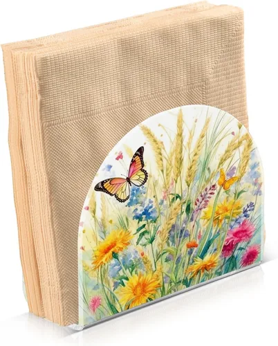 Vista 2 de Servilletero rústico con flores silvestres y mariposas para mesas, servilleteros de acrílico transparente, servilleteros de cóctel para cocina