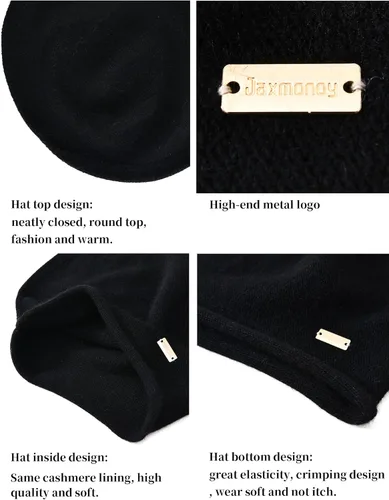Vista 4 de jaxmonoy Gorro de punto holgado de cachemira para mujer para invierno suave cálido lana de punto de calavera