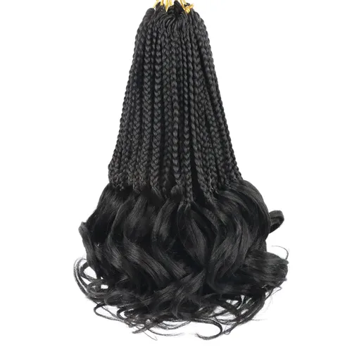 Vista 79 de Cabello de ganchillo con rizos franceses, trenzas de cabello de ganchillo con puntas rizadas, 14 pulgadas, preenlazadas, trenzas de caja tipo diosa