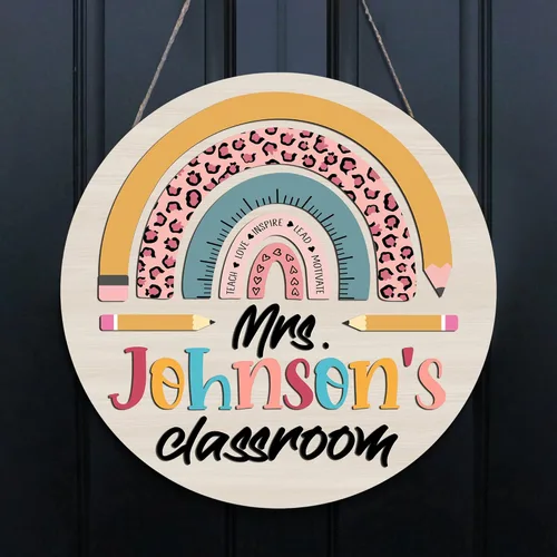 Vista 2 de Decoración para Puerta de Maestro NO es producto 3D, Letrero de Maestro Arcoíris Letrero de Bienvenida para Puerta de Maestro, Letrero de Puerta