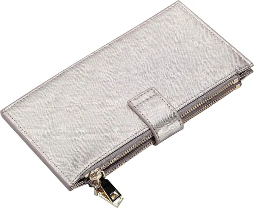 Vista 5 de Travelambo RFID Billetera de mujer con varios compartimientos para varias tarjetas con bolsillo con cierre, talla única