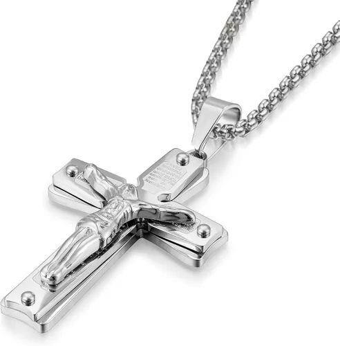Collar con colgante de cruz de oración del Señor de acero inoxidable con crucifijo de Jesucristo y versículo bíblico para hombresniñosmujeres,