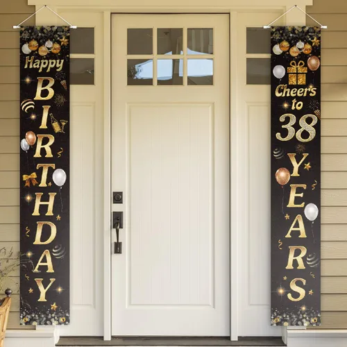 Vista 45 de Cartel de Feliz cumpleaños para la puerta, color negro