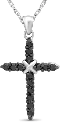 JEWELEXCESS Collar con colgante de cruz de diamante de CTW de plata de ley para mujer, diamantes negros + cadena de cuerda de 18 pulgadas incluida