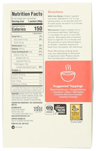 Vista 2 de 365 by Whole Foods Market, Avena instantánea orgánica, sabor a rollo de canela, 11.3 onzas