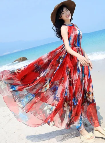 Vista 3 de MedeShe - Vestido de dama de honor, de gasa, floral, para vacaciones en la playa