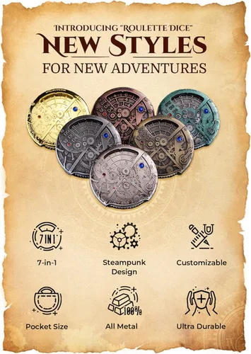 Vista 5 de Juego de dados de ruleta único de metal, mecánico, rodillo DND D & D, Steampunk Spinner D20 todo en uno D4 D6, D8, D10, D12 D100 para Dungeons and