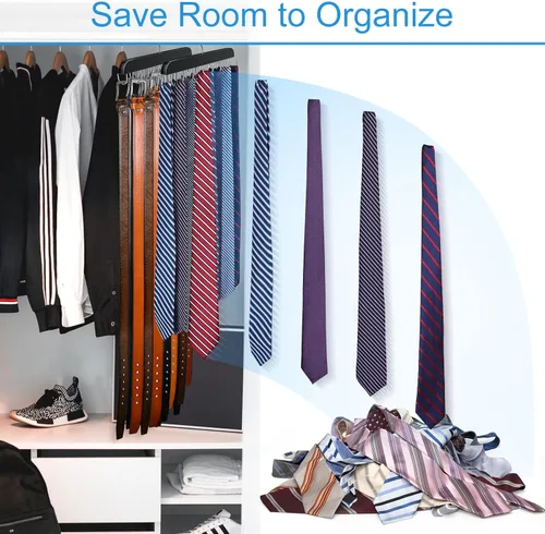 Vista 5 de Percha de cinturón para armario Max 42 cinturones, accesorios de armario de madera resistente con 14 ganchos, organizador de cinturón