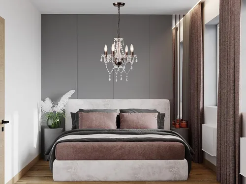 Vista 2 de LaLuLa Mini candelabro de cristal acrílico moderno de granja de bronce de iluminación 4 luces estilo vela lámpara colgante para sala de estar