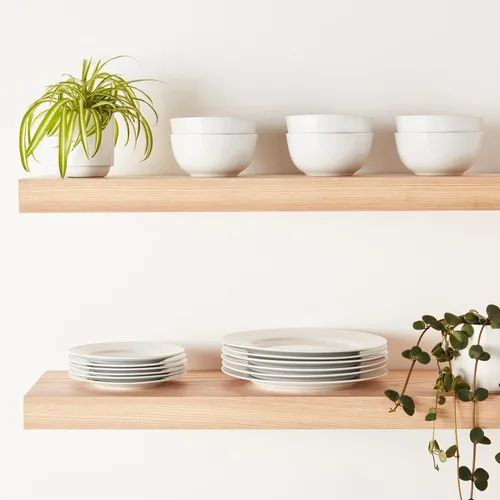 Vista 3 de Yaxa Basics Juego de vajilla de cocina, apto para microondas y lavavajillas, platos, cuencos, servicio para 6, 18 piezas, color blanco