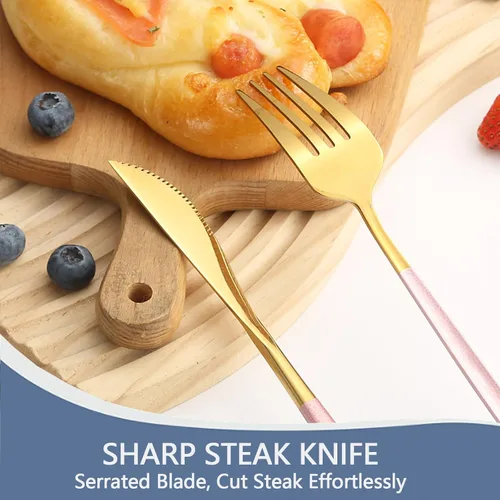 Vista 4 de 24 Pieces Silverware Set, Stainless Steel Flatware Set with Holder,Mirror Polished Utensils Set Service for 6,Home Kitchen Eating Tableware