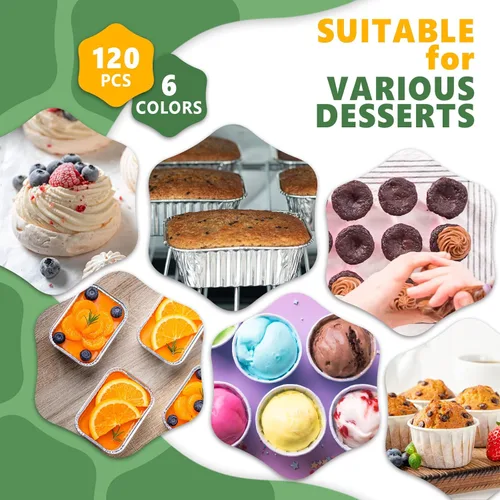 Vista 6 de Zhehao 120 tazas cuadradas de papel de aluminio para hornear, mini moldes para tartas, postres con tapas, forros para muffins, moldes desechables