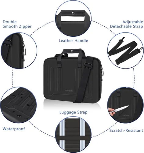 Vista 5 de Alfheim Funda rígida para laptop de 13 a 14 pulgadas, bolsa de hombro impermeable a prueba de golpes, funda protectora de transporte compatible