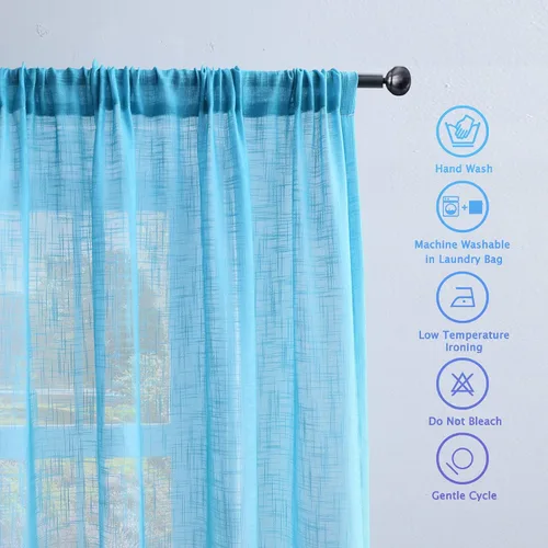 Vista 4 de Melodieux Cortinas semitraslúcidas con textura de lino degradado de 96 pulgadas de largo para sala de estar, dormitorio, cortinas degradadas