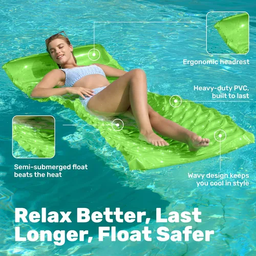 Vista 5 de SLOOSH Inflatable Pool Floats Raft,Floating Lounge for Adults,64x32 inch Swimming Mat Pool Mattress with Headrest,2 Pieces Float Air Mat for Summer