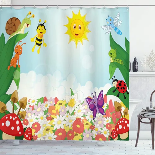 Vista 45 de Ambesonne Cortina de ducha abstracta, acuarela horizontal ovalada en forma de hojas, tonos pastel suaves, obras de arte clásicas, juego