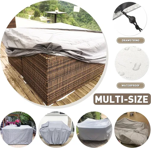 Vista 4 de Funda para muebles de patio al aire libre, funda rectangular resistente para mesa de patio, funda de sofá al aire libre, funda impermeable