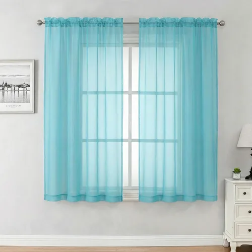 Vista 73 de Aiyufeng 2 paneles de cenefa transparente negra de 14 pulgadas de largo, cortinas cortas para dormitorio, cortinas de cocina para ventana pequeña
