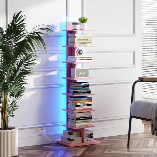 Vista 80 de TUTOTAK Estantería estrecha, estantería de 6 niveles, estante de libros con espaldera para espacios pequeños, estante de esquina de pie para sala