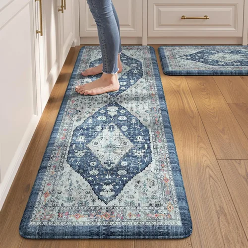 Vista 38 de Collive Alfombras y Tapetes Boho para Cocina 2 PIEZAS Alfombra Antifatiga Acolchada, Juego de 2 Alfombras de Cocina Impermeables Antideslizantes