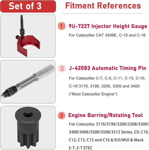 Vista 2 de Para Caterpillar J-42083 Pin de sincronización automático, 9U-7227 Herramienta de medidor de ajuste de altura del inyector y enchufe de barrido