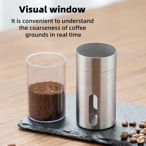 Vista 5 de Molinillo de café manual, múltiples ajustes ajustables, molinillo de café de mano portátil con rebabas de cerámica y manivela desmontable