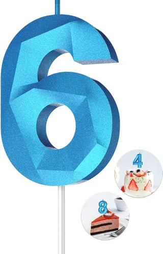 Vista 29 de Velas de cumpleaños con números (0 velas negras), forma de diamante 3D, decoración de pastel de feliz cumpleaños para niños y hombres, cumpleaños