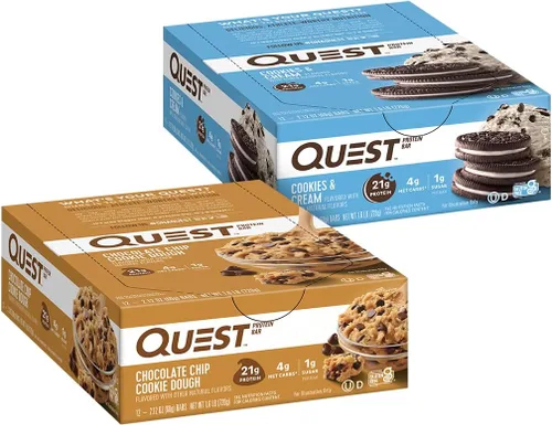 Quest Nutrition Favorites Bundle, masa de galletas con chispas de chocolate y galletas y barras de proteína en crema