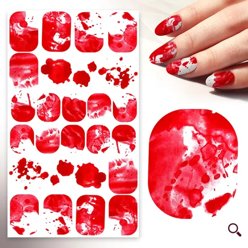 Vista 7 de FLONZNAIL - Calcomanías adhesivas para uñas (6 hojas) FLONZNAIL Bloody Splatter Nails Freeform Halloween Design Blood Murder Horror
