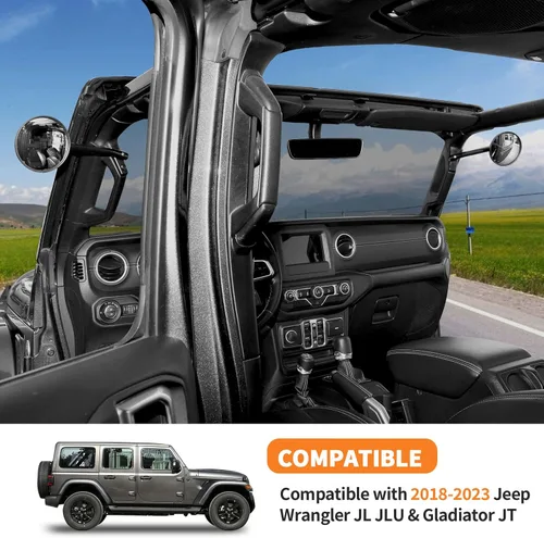 Vista 7 de A-Pillar - Espejo retrovisor con mango de agarre, espejo retrovisor antivibraciones, espejo sin puerta, 2 piezas, compatible con Jeep Wrangler JL