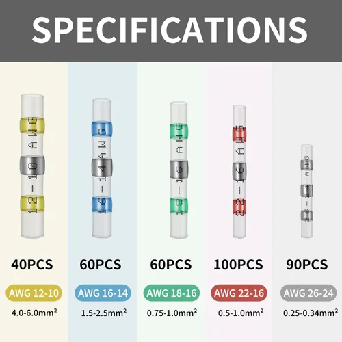 Vista 2 de 350 piezas de kit de conectores de alambre de sellado de soldadura, conectores de tope termorretráctiles, cableado impermeable marino, terminales