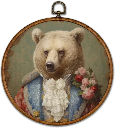 BCUANGD Decoración de pared redonda de animales vintage, marco de lienzo de oso retro neutro, impresiones artísticas de arte de pared, decoración