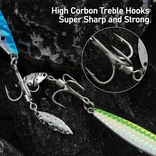 Vista 4 de Dr.Fish Paquete de 5 cucharas de metal para jigging cucharas de pesca de agua salada, señuelos de casting vertical de diamante, señuelos