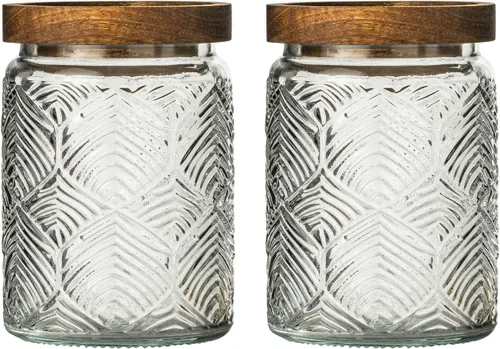 Tarro de vidrio vintage para cocina, almacenamiento de vidrio para cocina y despensa, con tapa de madera hermética para galletas, dulces, granos de