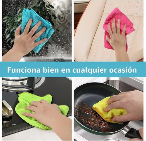 Vista 6 de HOMEXCEL Paño de limpieza de microfibra, paquete de 12 trapos de limpieza, toallas de limpieza con 4 colores surtidos, 11.5 x 11.5 pulgadas Amarillo