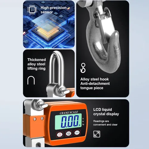 Vista 5 de Hancaner - Escala colgante digital para grúa de 1000 libras, báscula de grúa resistente de 1,102.3 lbs con retroiluminación LCD con 3