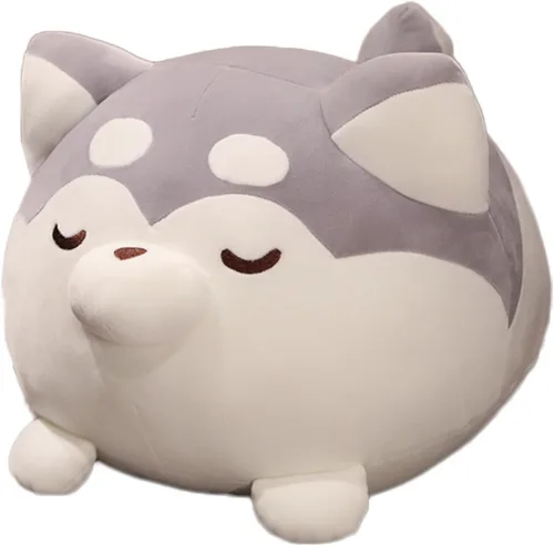 Almohada de peluche para abrazar perro Husky, juguete de peluche abrazable, regalo de husky de anime para niños y amantes en cumpleaños, San Gris
