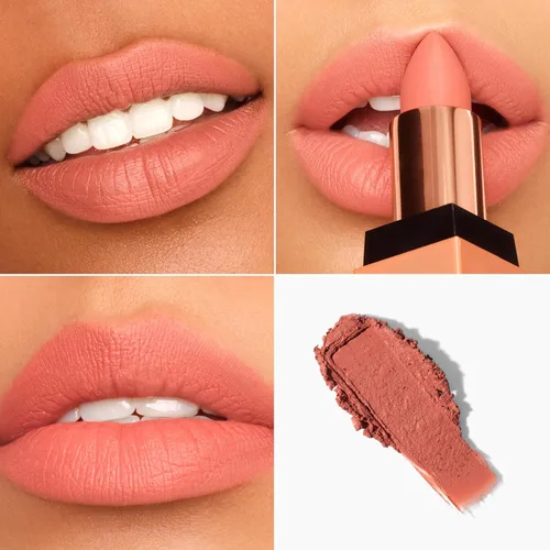 Vista 7 de Lápiz labial vegano mate, de larga duración, hidratante con vitamina E y aceite de semilla de sandía (Badass - Color naranja suave)