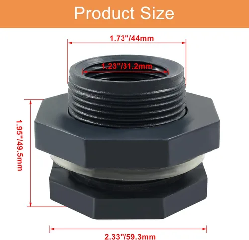 Vista 2 de 2 piezas Accesorio de Mamparo de PVC NPT1, Conector de Tanque de Agua de Plástico de 1 Pulgada Roscado Pasante, Accesorios de Tubería Pasante