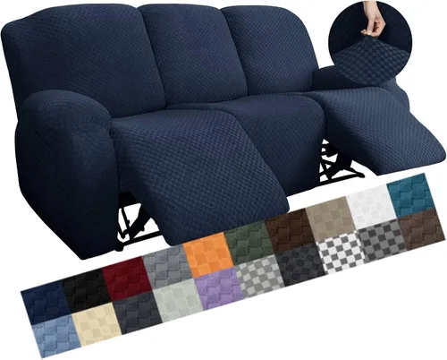 Vista 43 de YEMYHOM Funda elástica de 4 piezas para silla reclinable de jacquard con bolsillo lateral, antideslizante, ajustable, protector de muebles con parte