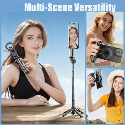 Vista 6 de Trípode magnético 4 en 1 con bolsillo para selfie Stick que se extiende hasta 1.5 pies (18.7 in) soporte para teléfono celular, mango de agarre