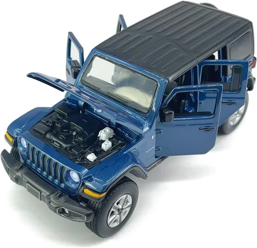 Wrangler Sahara - Vehículo de juguete fundido a presión a presión de 4 puertas, vehículos de metal a escala 1/32, vehículos de metal fundido a Azul