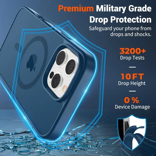 Vista 1246 de SUPFINE - Funda magnética para iPhone 13 Pro Max (compatible con MagSafe), (protección contra caídas de grado militar de 10 pies), delgada, Negro