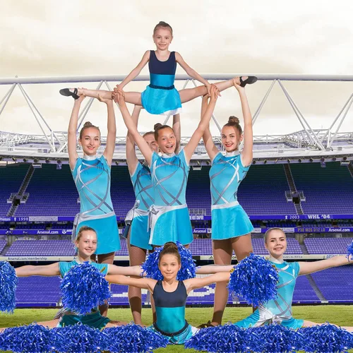 Vista 5 de Hoteam 40 pompones de animadora de plástico metálico a granel con mango de bastón, accesorio de disfraz de animadora para fiestas deportivas